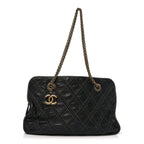 Calfskin Quilted Stitch Triptych Tote Black