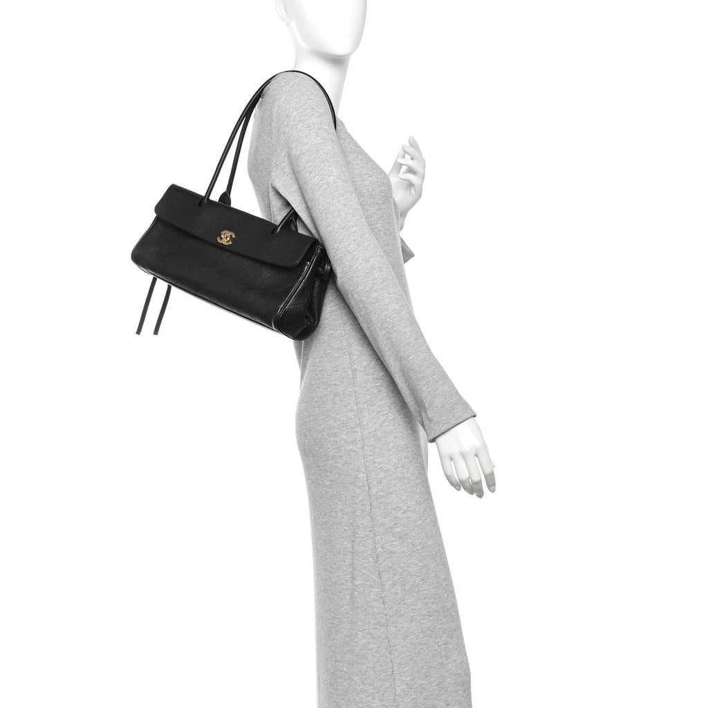 Grained Calfskin Stitched Urban Essentials Small Shopping Bag Black