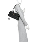 Grained Calfskin Stitched Urban Essentials Small Shopping Bag Black