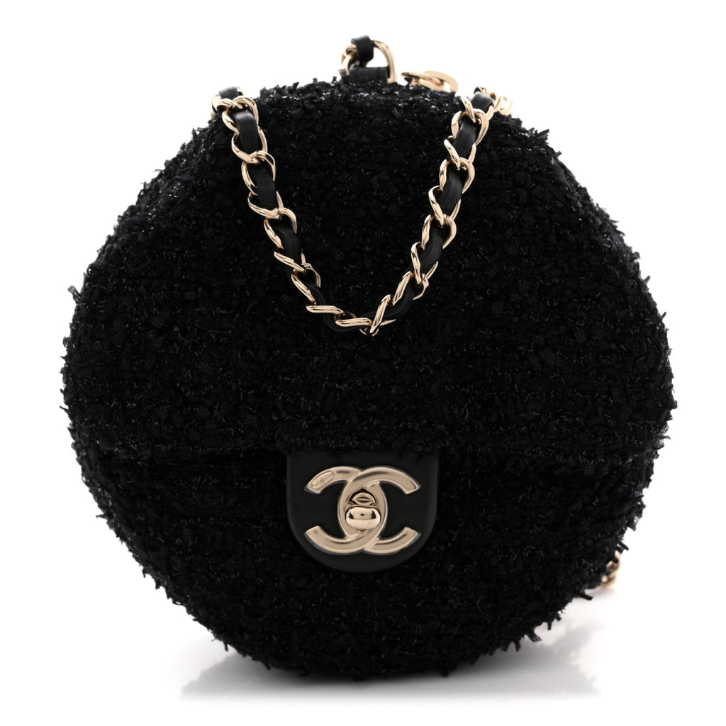Tweed Coco Beach Barrel Shoulder Bag Black