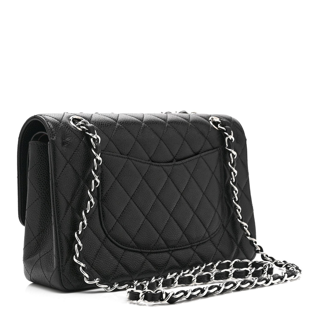 Caviar Quilted Medium Double Flap Black