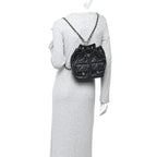 Lambskin Quilted Double Pocket Drawstring Backpack Black