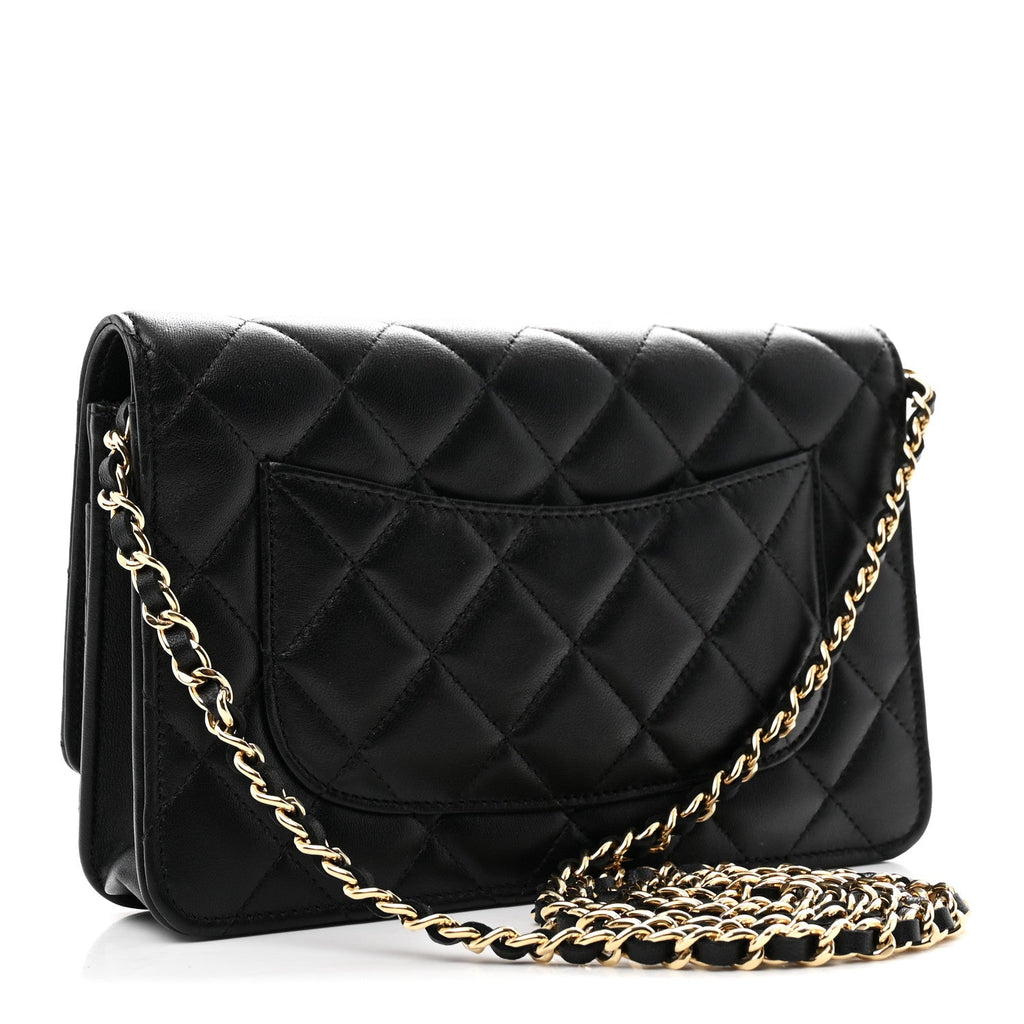 Lambskin Quilted Wallet On Chain WOC Black