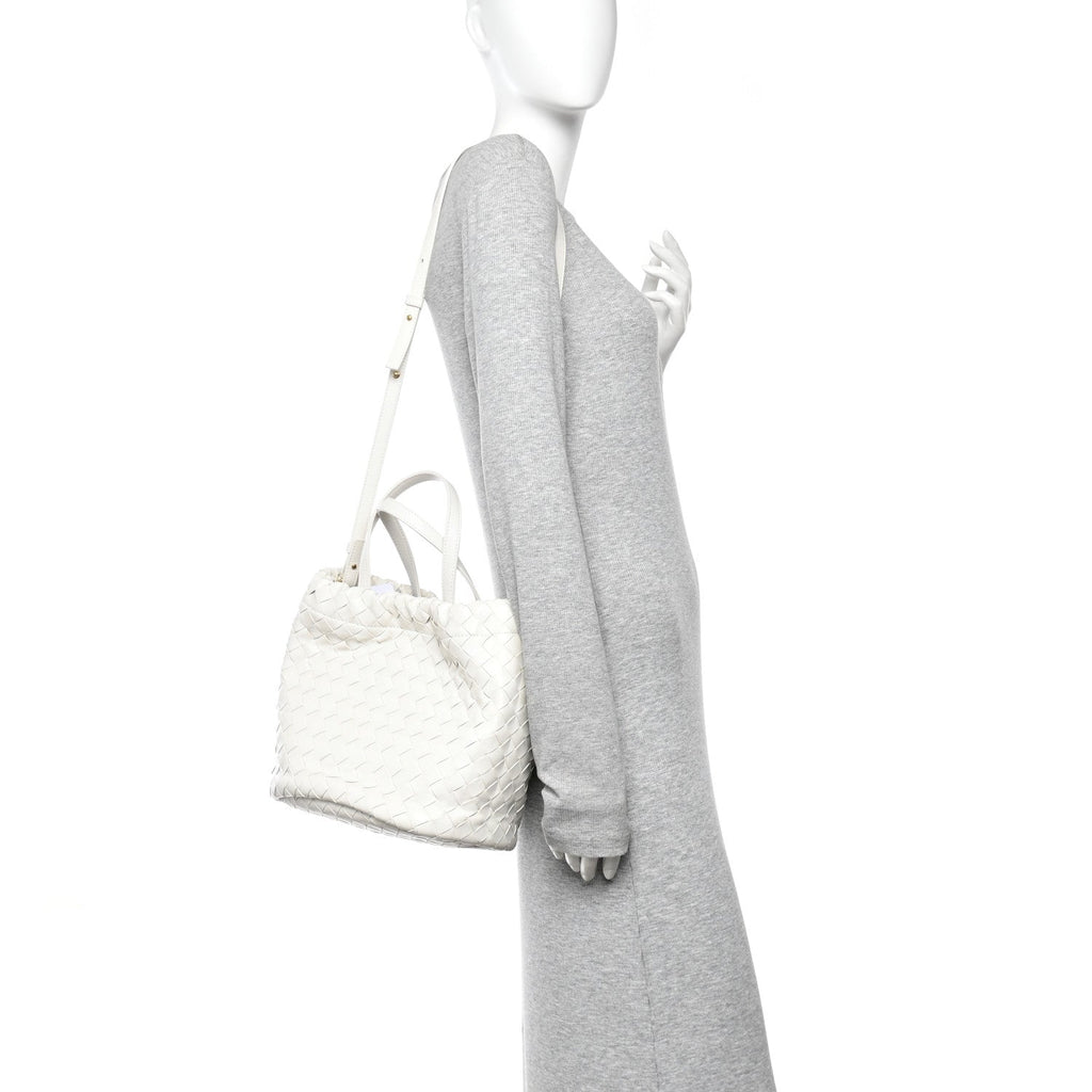 Calfskin Intrecciato Small Castello Bucket Bag White