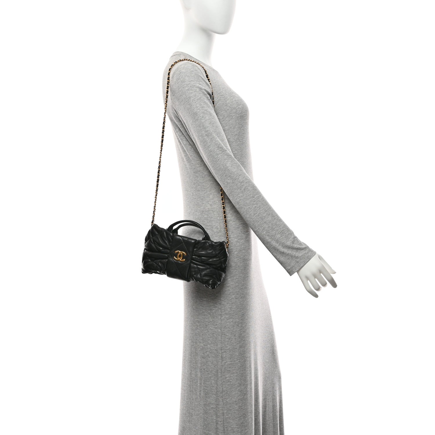 Lambskin Quilted Mini Bow Bag Black