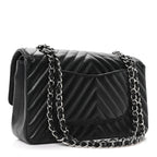 Caviar Chevron Quilted Medium Double Flap Black