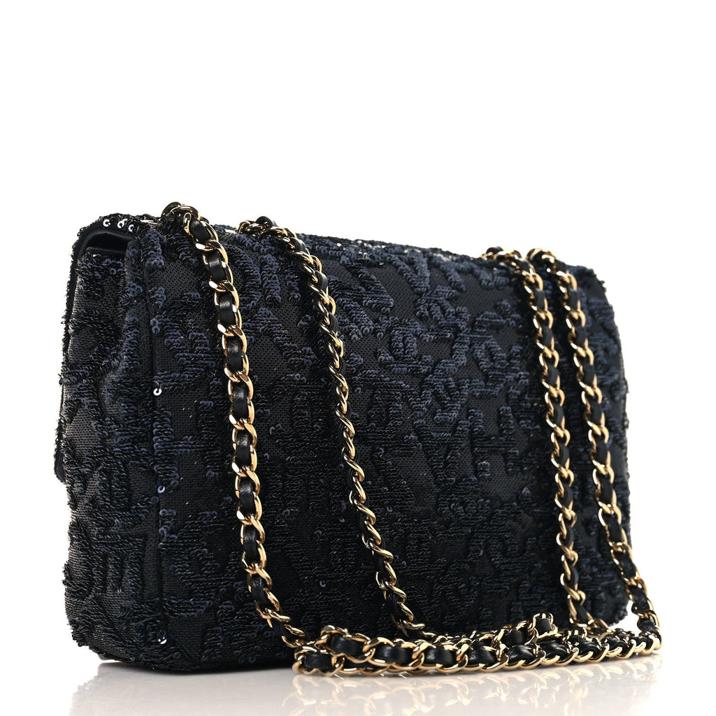 Sequin Quilted Small Single Flap Black