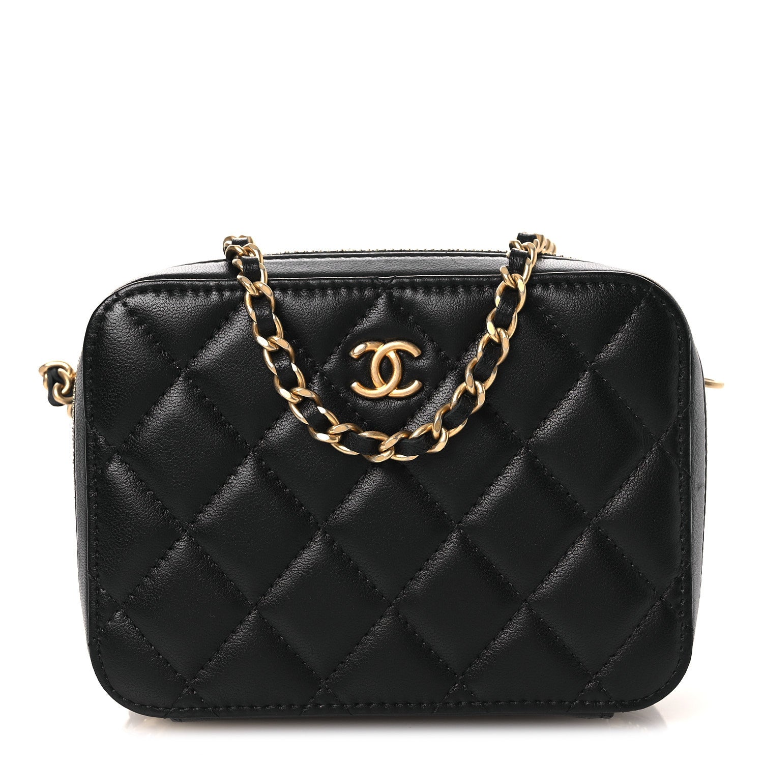 Lambskin Quilted CC Pearl Crush Camera Case Black