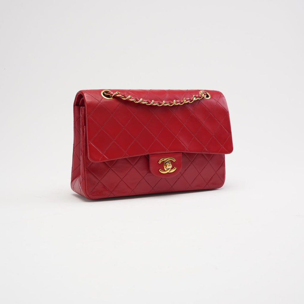 Chanel Vintage Red Classic Double Flap Bag 1988