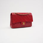Chanel Vintage Red Classic Double Flap Bag 1988