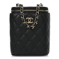 Caviar Quilted Small Vertical Coco Beauty Vanity Case With Chain Black