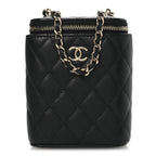 Caviar Quilted Small Vertical Coco Beauty Vanity Case With Chain Black