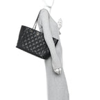 Caviar Quilted Large Shopping Tote Black
