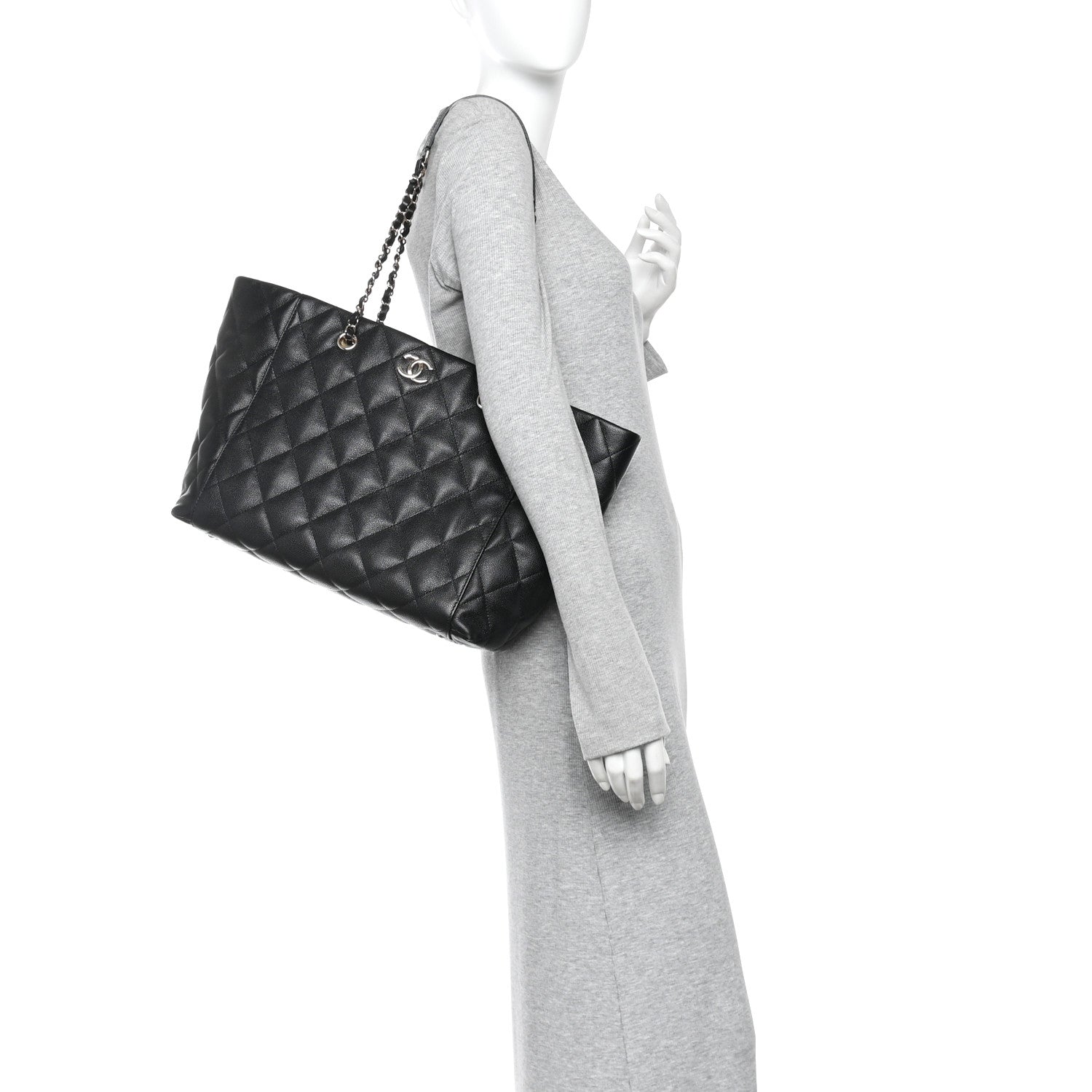 Caviar Quilted Large Shopping Tote Black