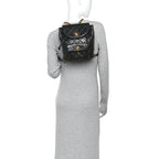 Lambskin Quilted Drawstring Backpack Black