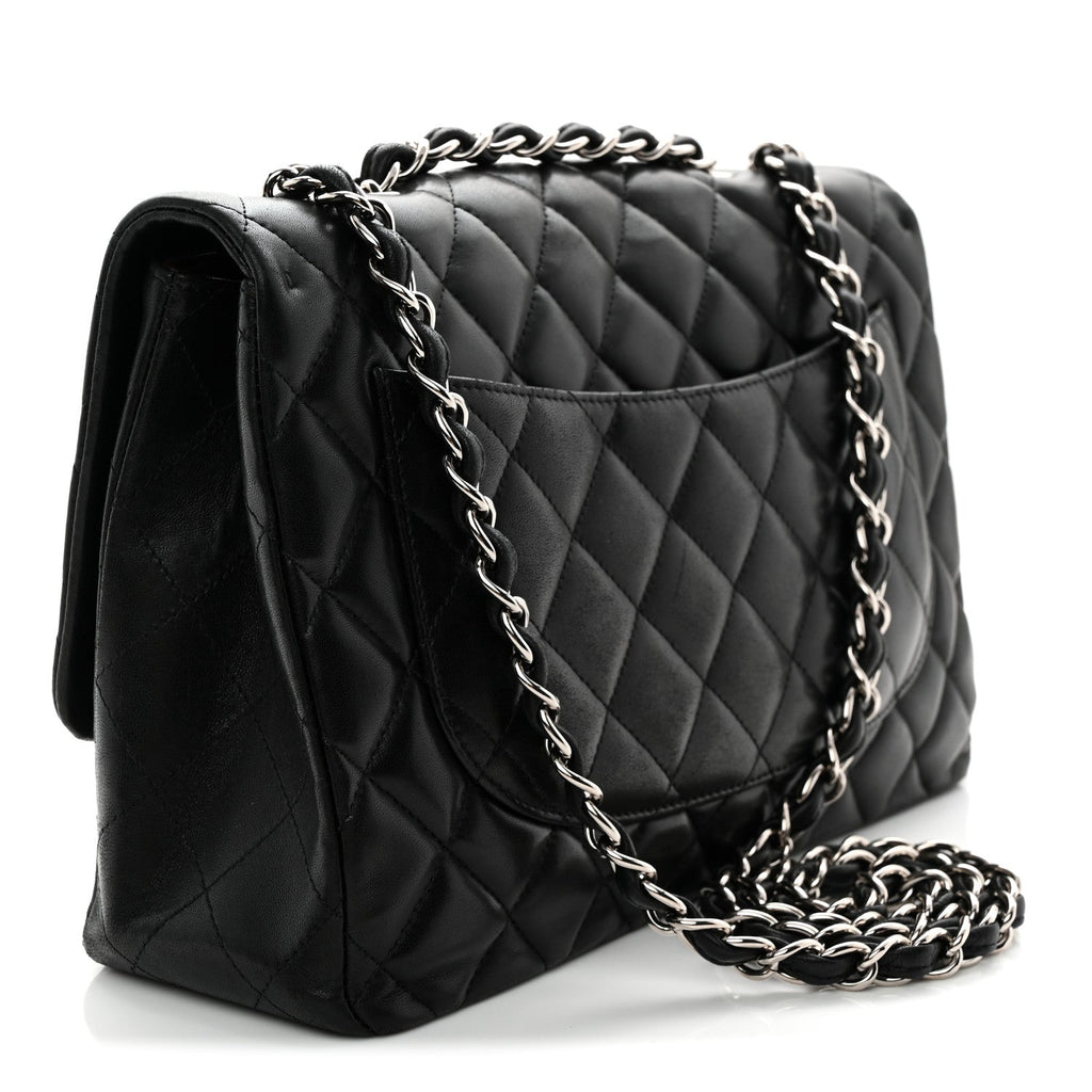 Lambskin Quilted Jumbo Single Flap Black