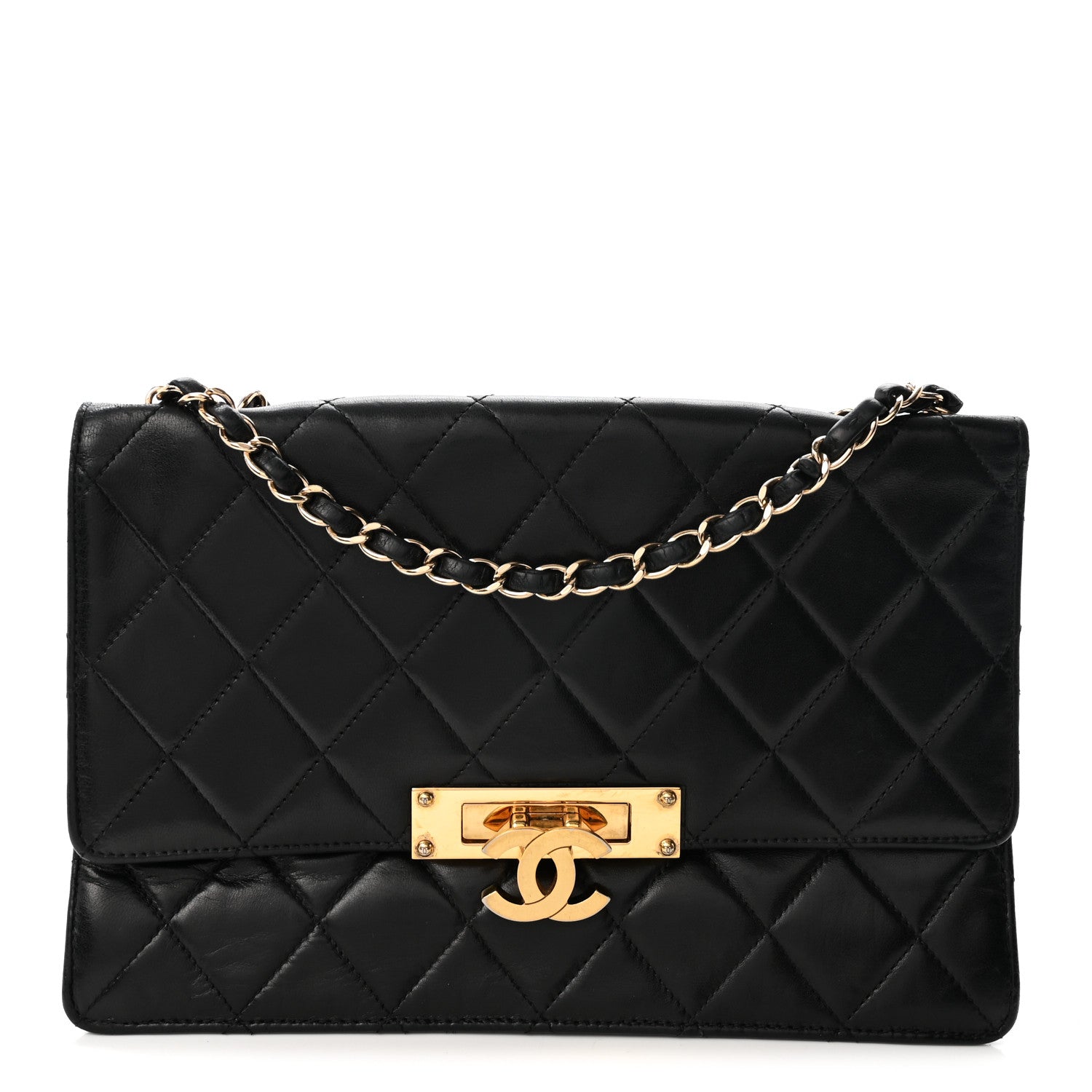 Lambskin Quilted Large Golden Class Flap Black