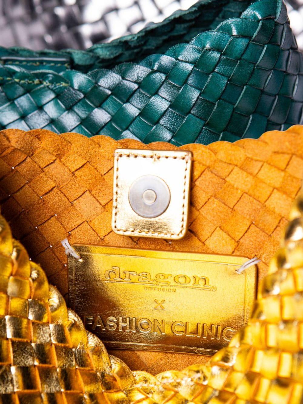 Comporta Gold Woven Leather Clutch