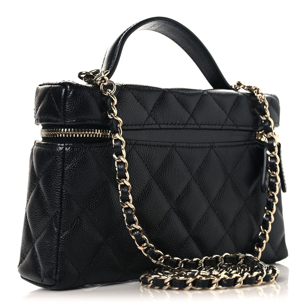 Caviar Quilted Top Handle Slim Vanity With Chain Black