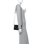 Calfskin Crocodile Embossed Envelope Clutch With Strap Black