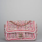 Chanel Tweed Classic Mini Flap Rectangle Bag in White and Pink with Gold Hardware