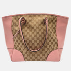 GG Canvas Pink Leather Trim Tote