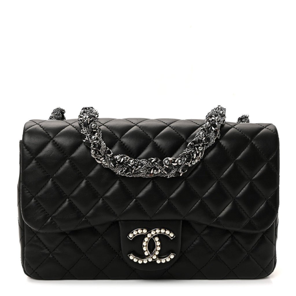 Lambskin Quilted Medium Westminster Pearl Flap Black