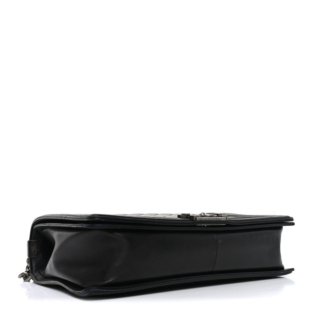 Lambskin Quilted Large Boy Flap Black