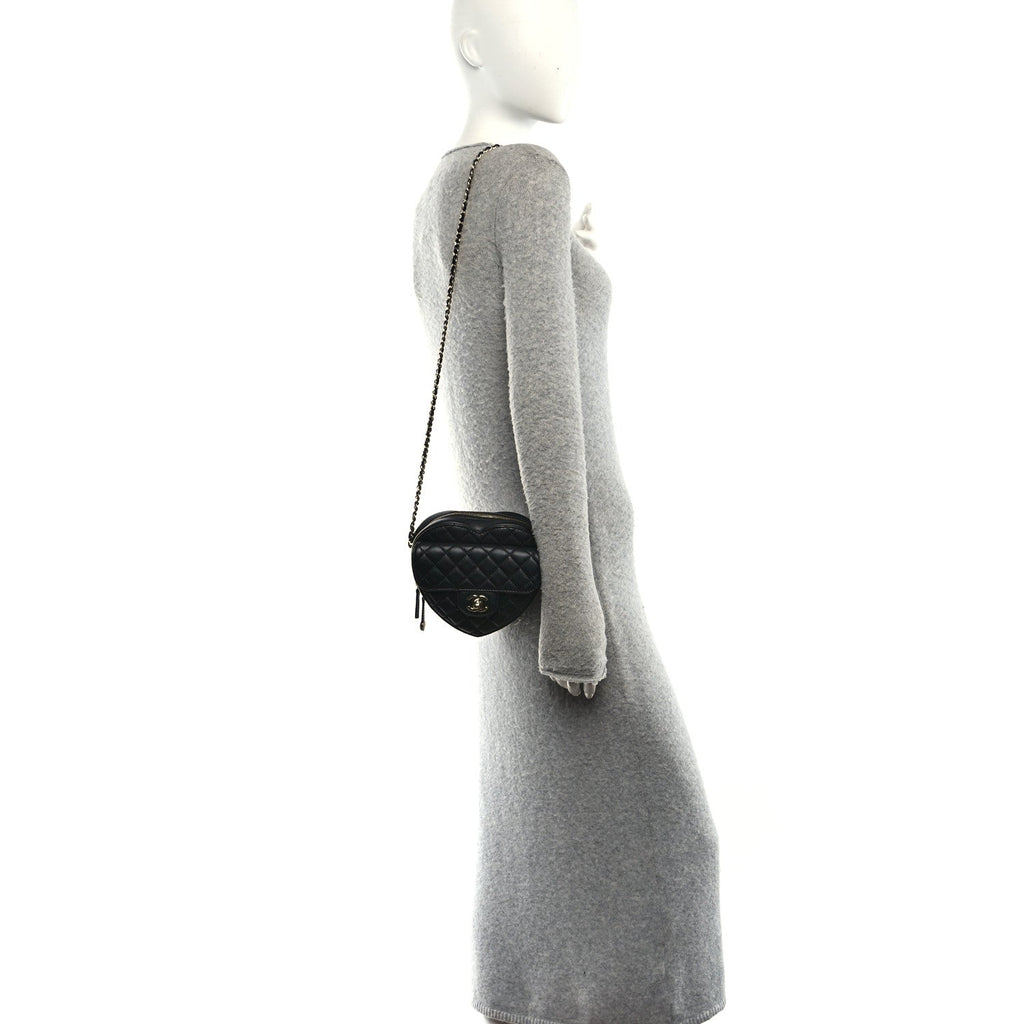 Lambskin Quilted CC In Love Heart Bag Black