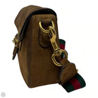 Lady Web Shoulder Bag In New Marron Suede With Antique Gold Horsebit Hardware Luxury Designer By Gucci, Size: Medium