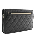 Lambskin Quilted Front Pocket Wristlet Black