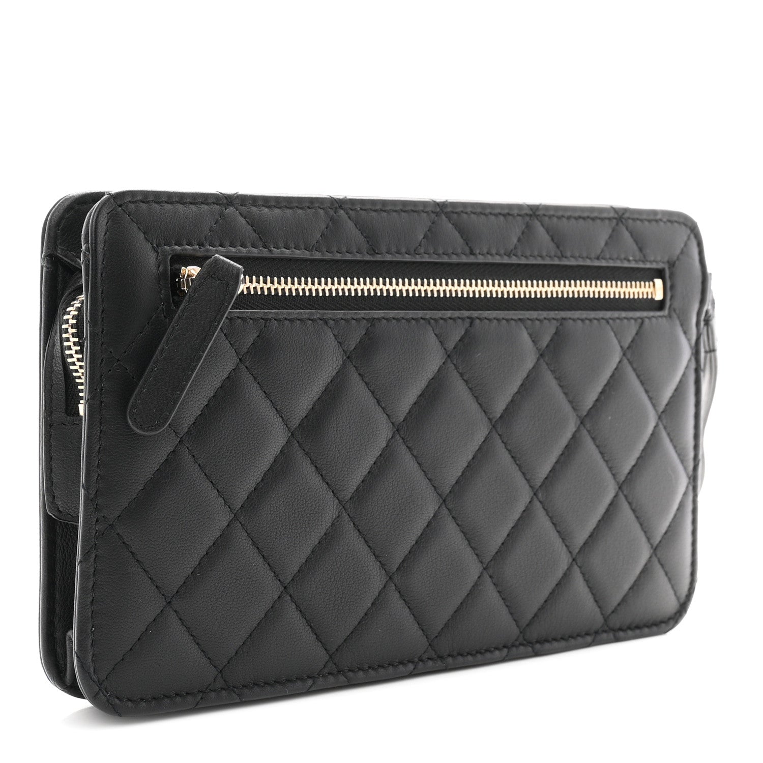 Lambskin Quilted Front Pocket Wristlet Black