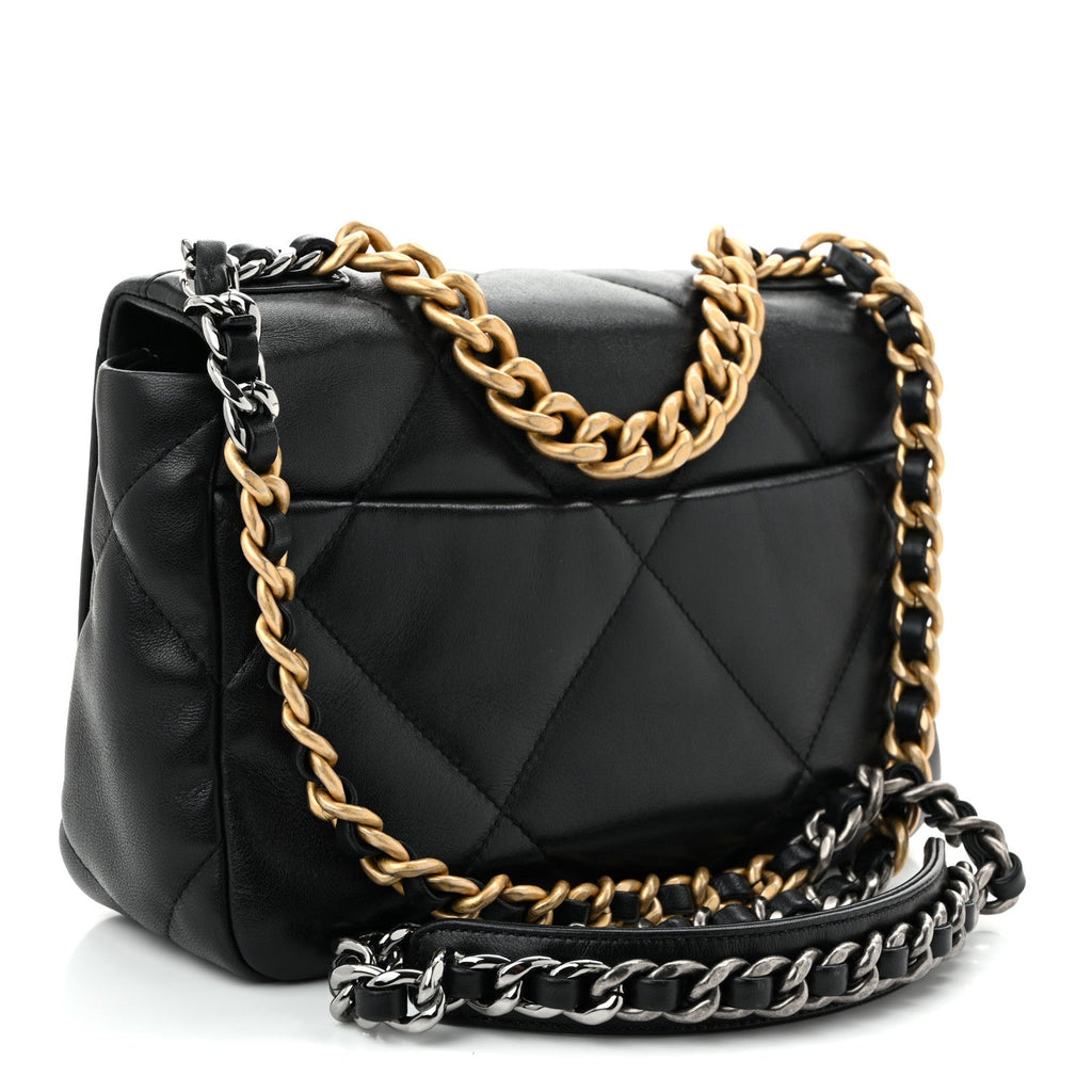 Shiny Goatskin Quilted Medium Chanel 19 Flap Black