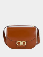 Dark Cognac Double Gancini North-South Crossbody Bag
