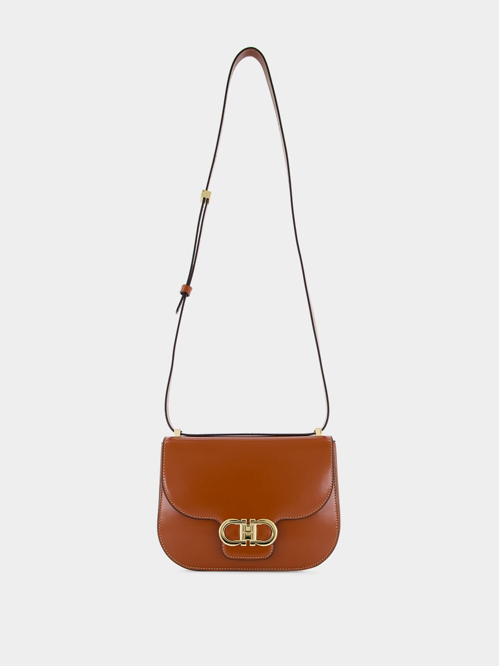 Dark Cognac Double Gancini North-South Crossbody Bag