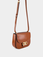 Dark Cognac Double Gancini North-South Crossbody Bag