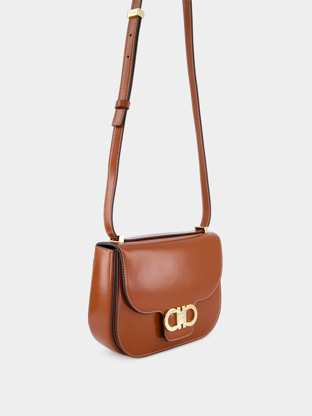 Dark Cognac Double Gancini North-South Crossbody Bag