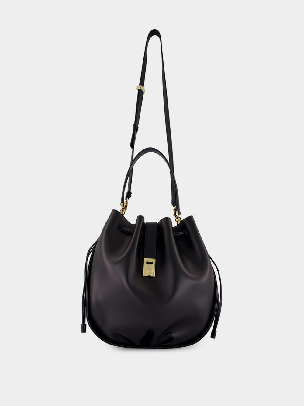 Black Calfskin Hug Bucket Bag