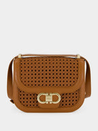 Brown Woven Gancini Crossbody Mini Bag
