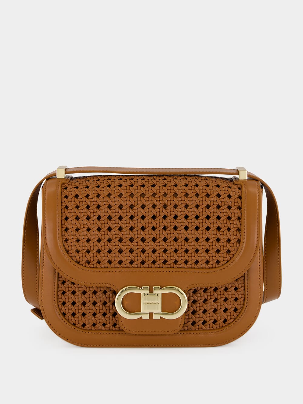 Brown Woven Gancini Crossbody Mini Bag