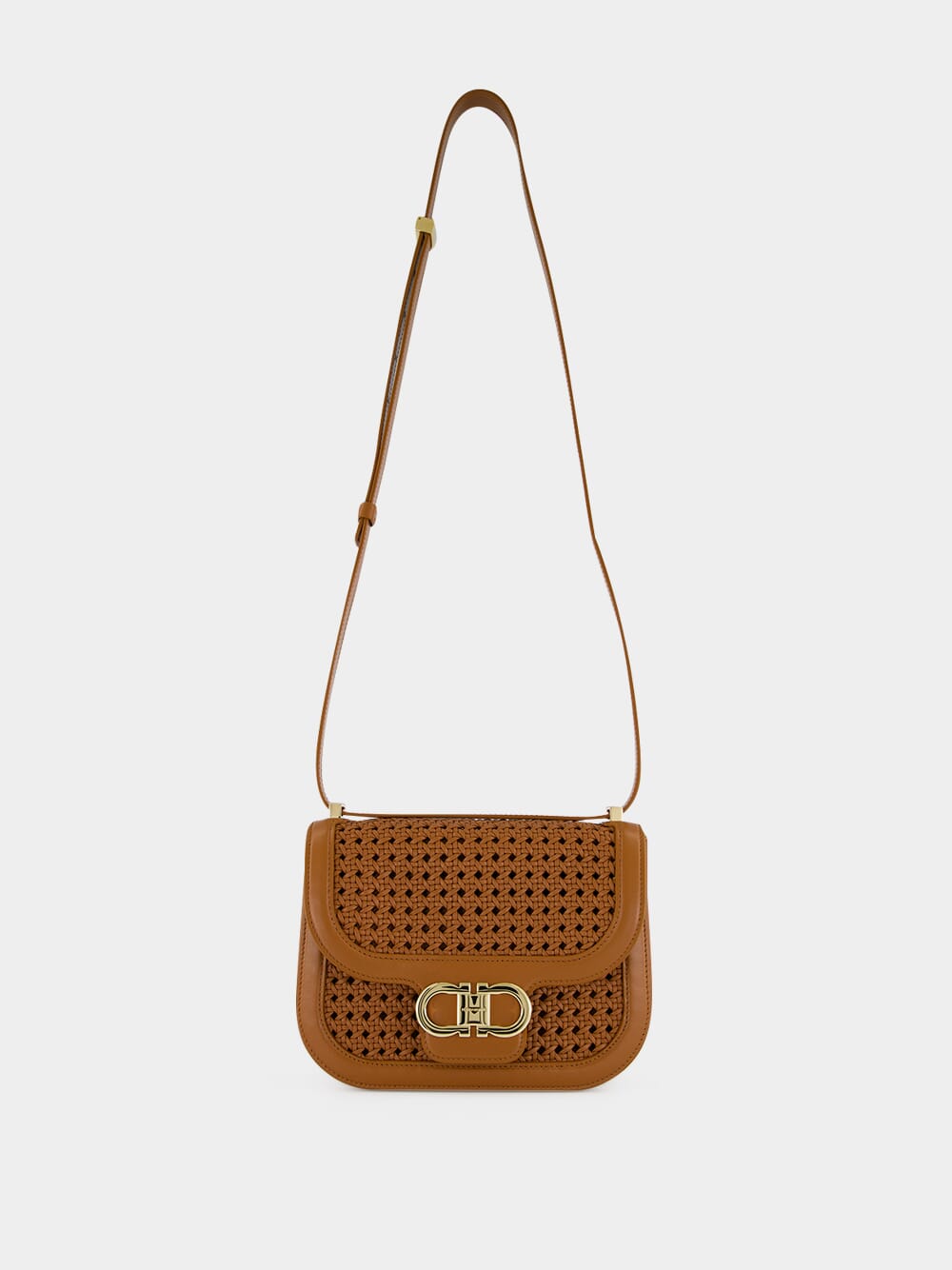 Brown Woven Gancini Crossbody Mini Bag
