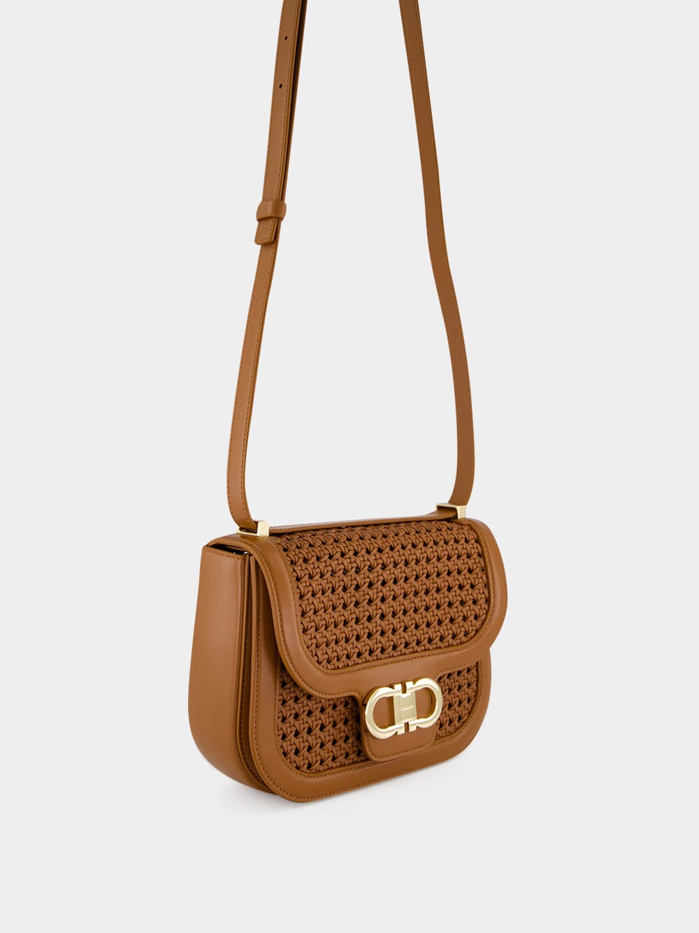 Brown Woven Gancini Crossbody Mini Bag