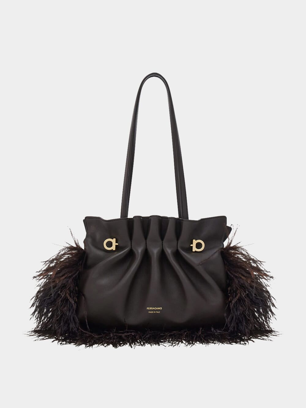 Black Nappa Leather Feather Small Soft Bag