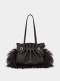 Black Nappa Leather Feather Small Soft Bag