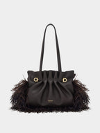 Black Nappa Leather Feather Small Soft Bag