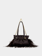 Black Nappa Leather Feather Small Soft Bag
