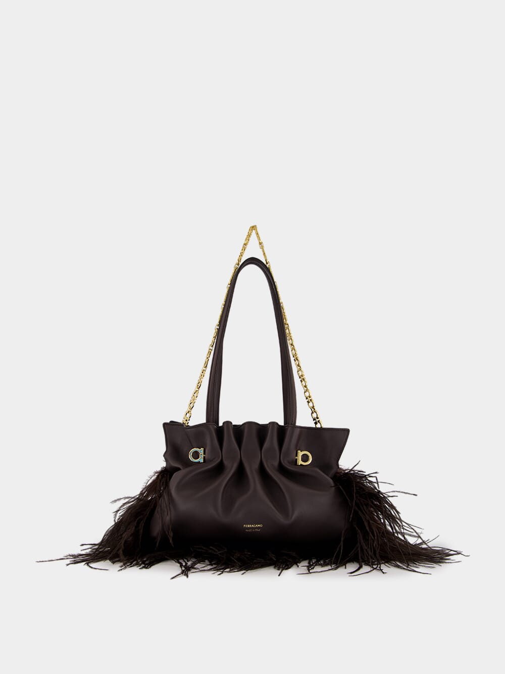 Black Nappa Leather Feather Small Soft Bag