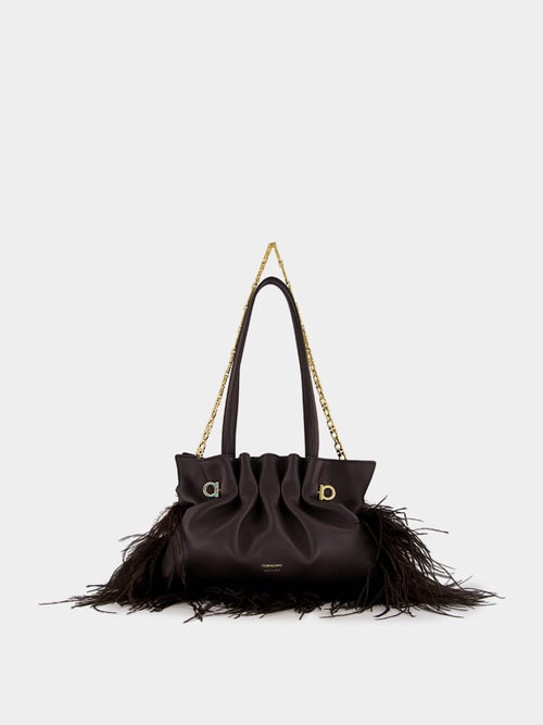Black Nappa Leather Feather Small Soft Bag