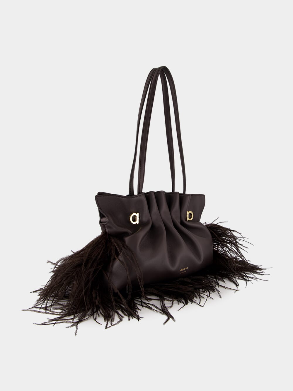Black Nappa Leather Feather Small Soft Bag