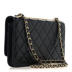 Lambskin Quilted Trendy CC Wallet On Chain WOC Black